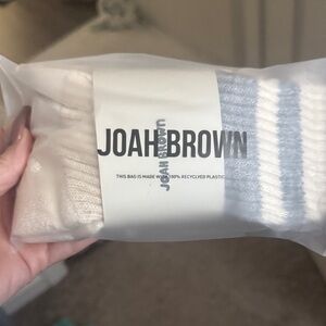Joah Brown Striped Crew Socks in Cream and Light Blue